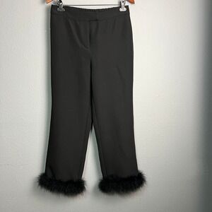 AQUA Feather Furr Cuff Pants Pull‎ On Career Party Festival Fun Black Size M